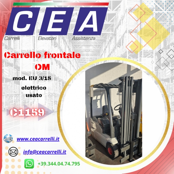 C1159 - Carrello elevatore frontale elettrico 3 ruote - usato OM EU 3/15